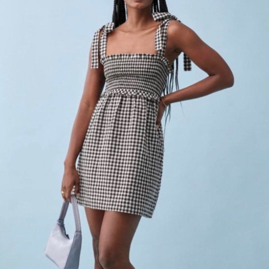 Reformation Black And White Gingham Mini Dress